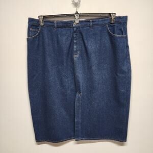 Vintage Gitano Bare Back Denim Midi Skirt Size J8 46" Dark Wash Front Slit 80s